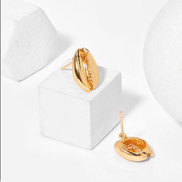 Cowrie Shell Golden Stud Earrings - Picture 3 of 4